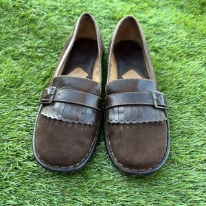 Born‎ Loafers Womens Size 7.5 Suede Leather Kilt Buckle Brown Grandmacore